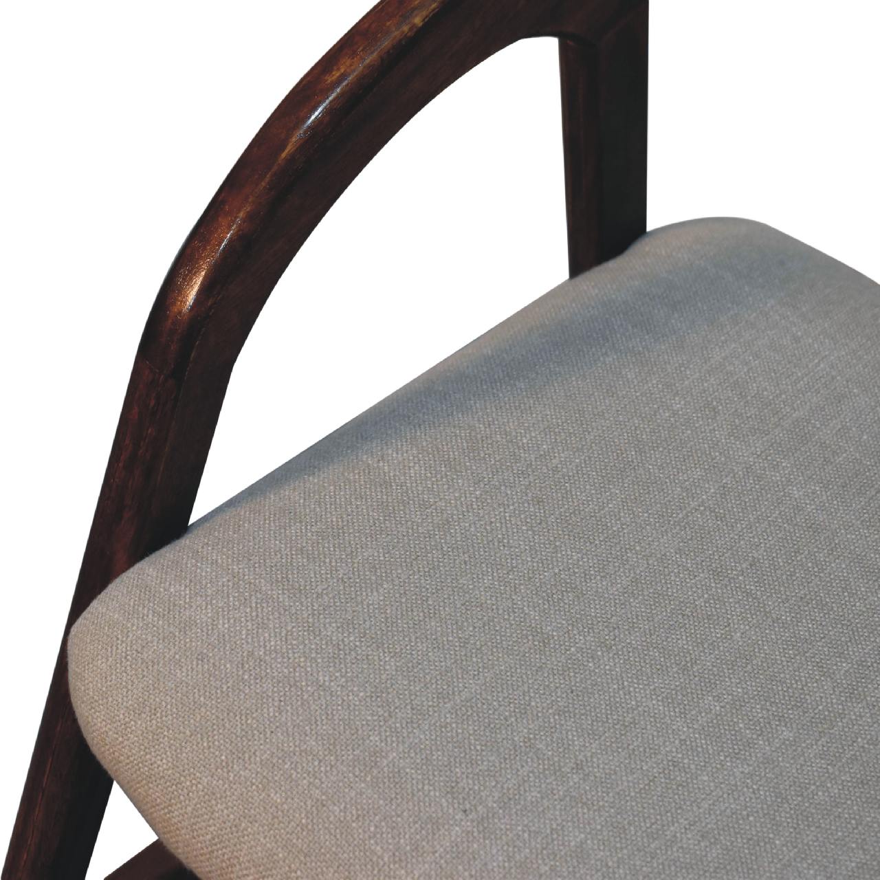 Solid Mango Wood Chestnut Finished Linen Upholstered Deco Chair - Image 4