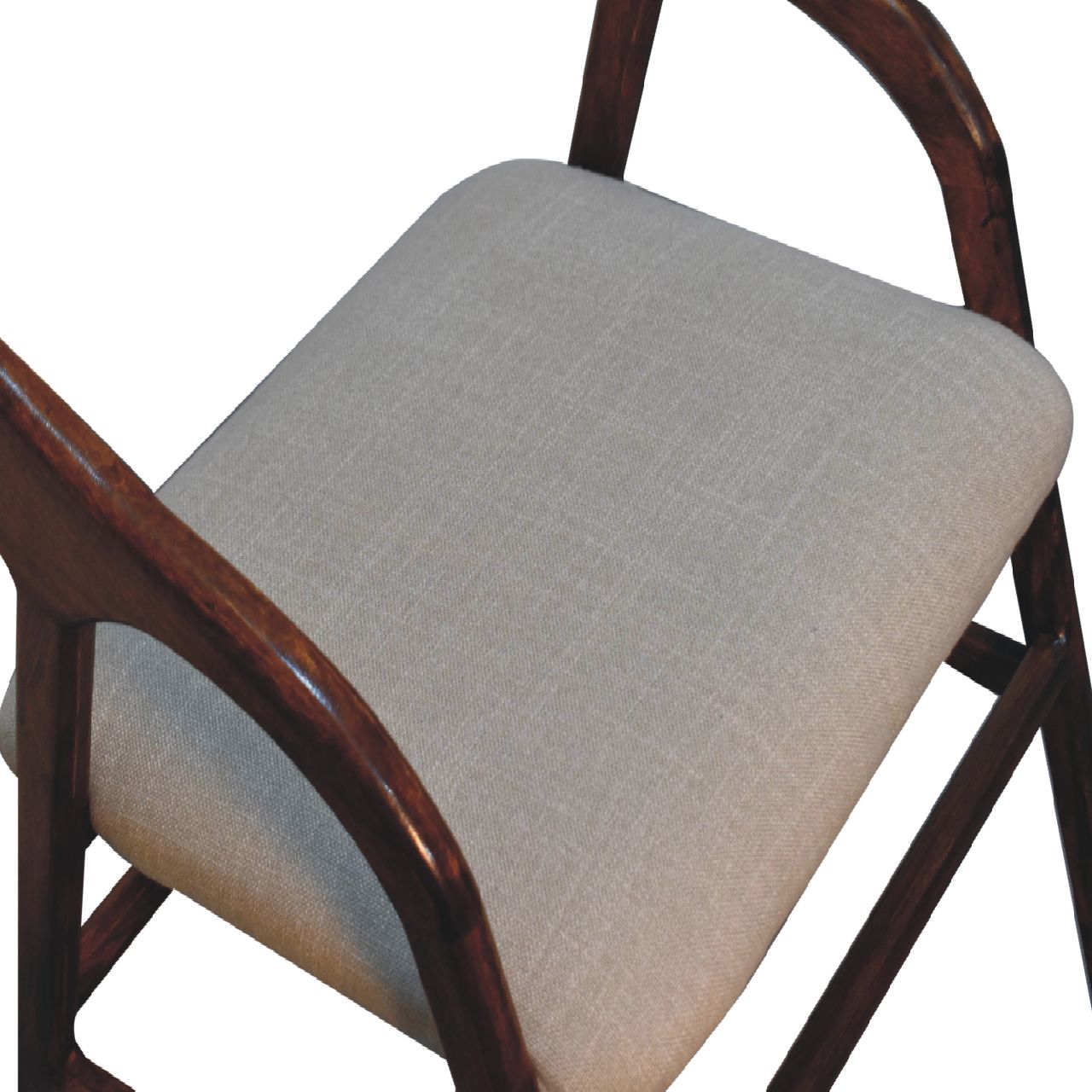 Solid Mango Wood Chestnut Finished Linen Upholstered Deco Chair - Image 5