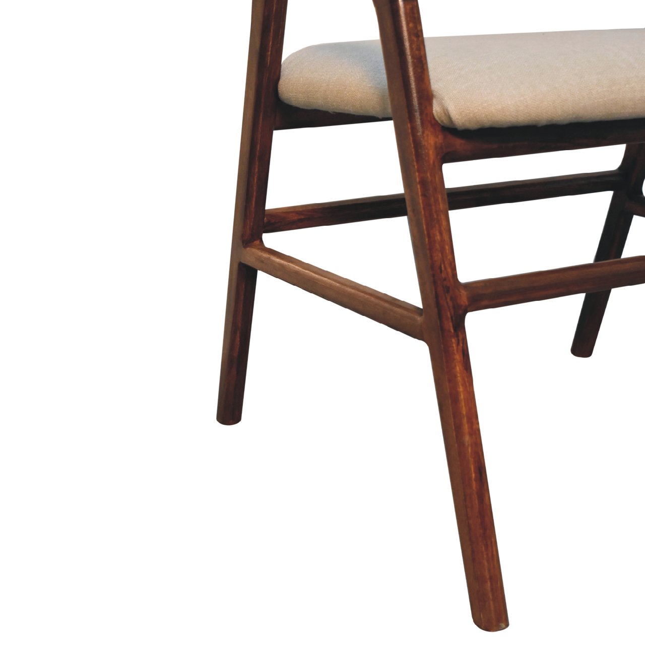 Solid Mango Wood Chestnut Finished Linen Upholstered Deco Chair - Image 6