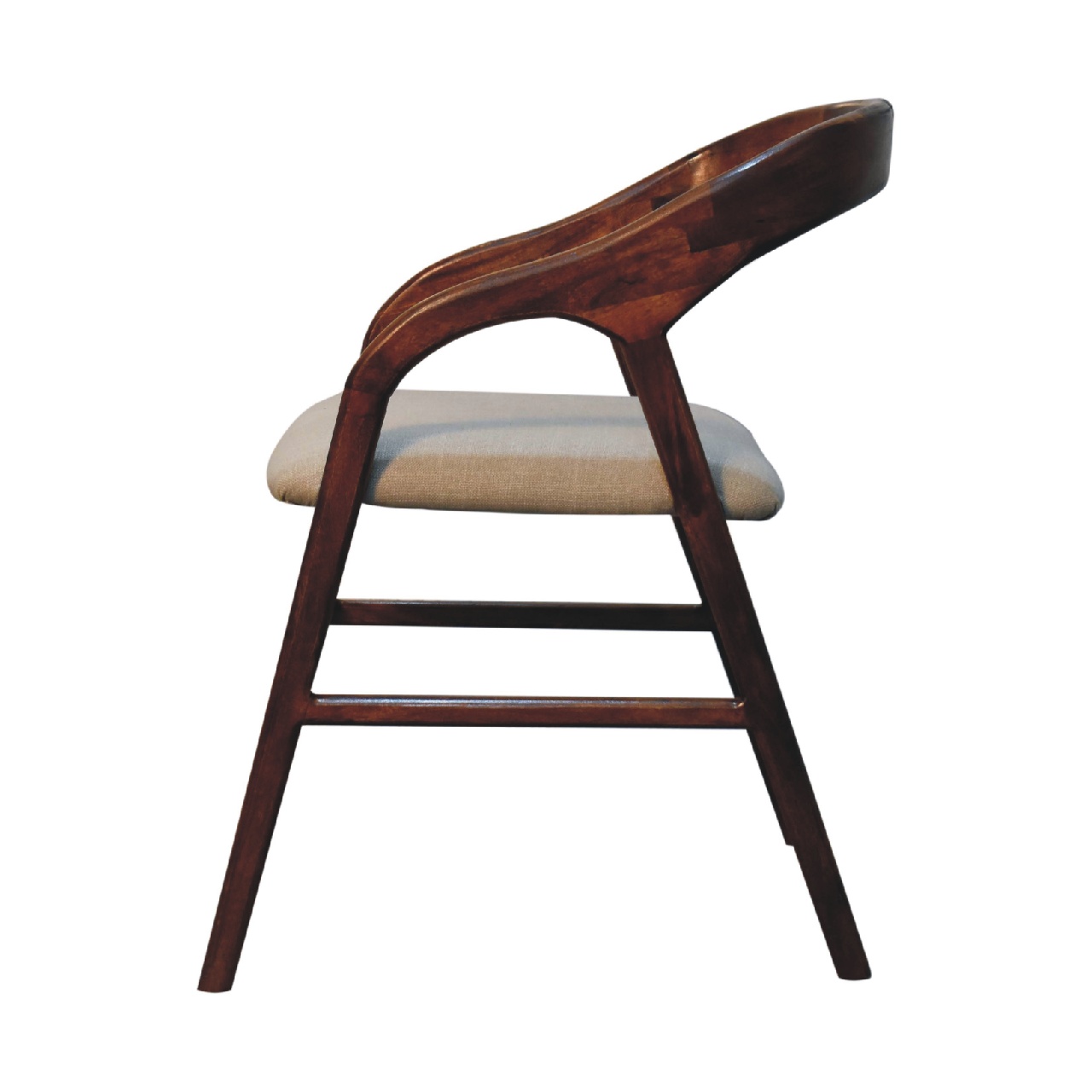 Solid Mango Wood Chestnut Finished Linen Upholstered Deco Chair - Image 7