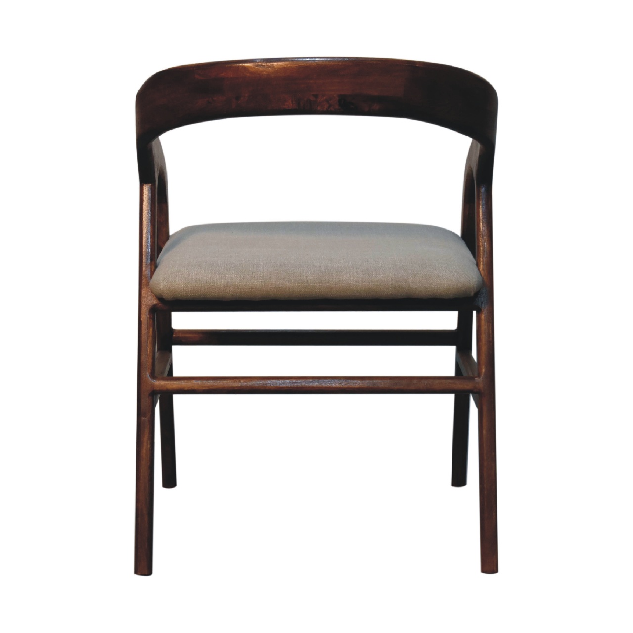 Solid Mango Wood Chestnut Finished Linen Upholstered Deco Chair - Image 8