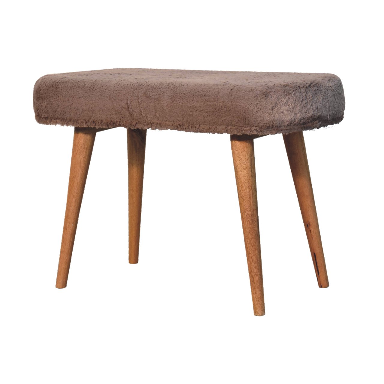 Solid Mango Wood Oak Finished Mocha Faux Fur Fabric Upholstered Bench - Image 3