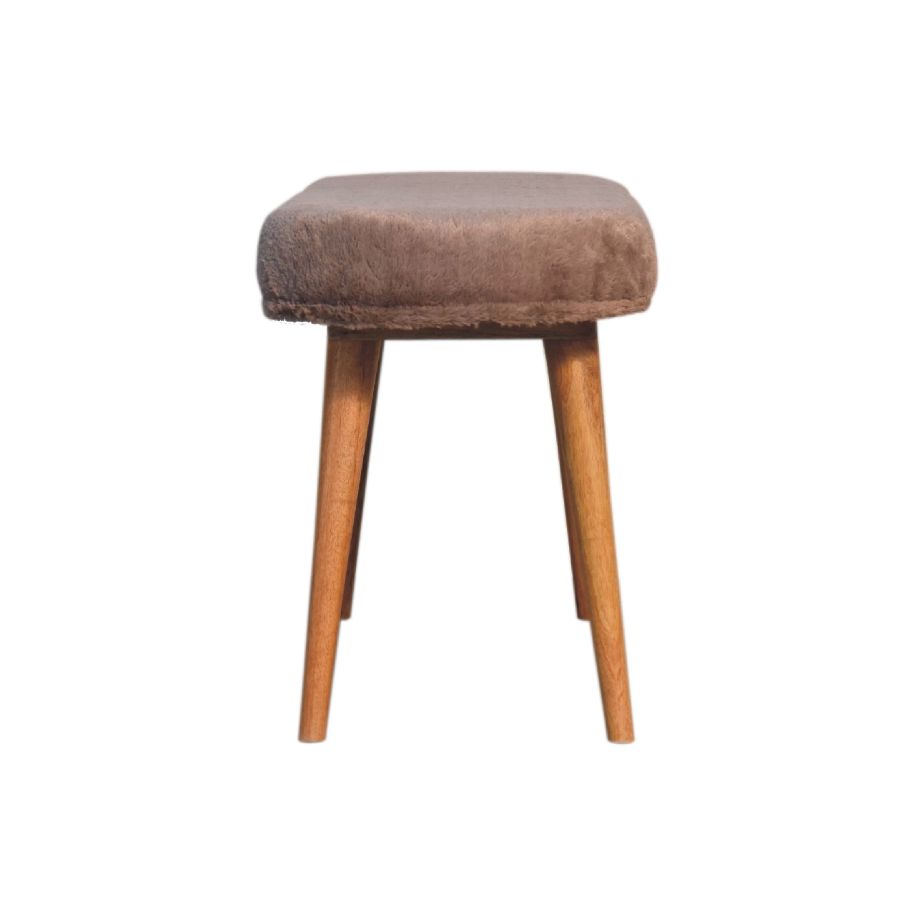 Solid Mango Wood Oak Finished Mocha Faux Fur Fabric Upholstered Bench - Image 9