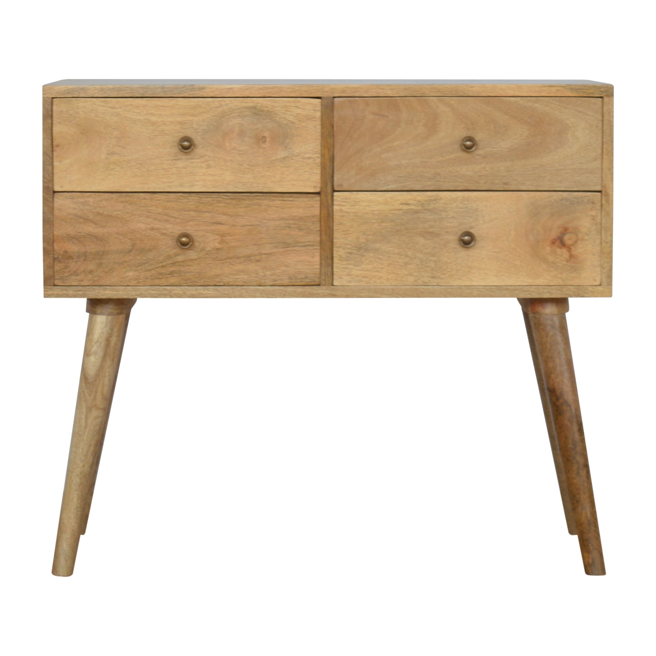 Solid Mango Wood Oak Finished Nordic 4 Drawer Console