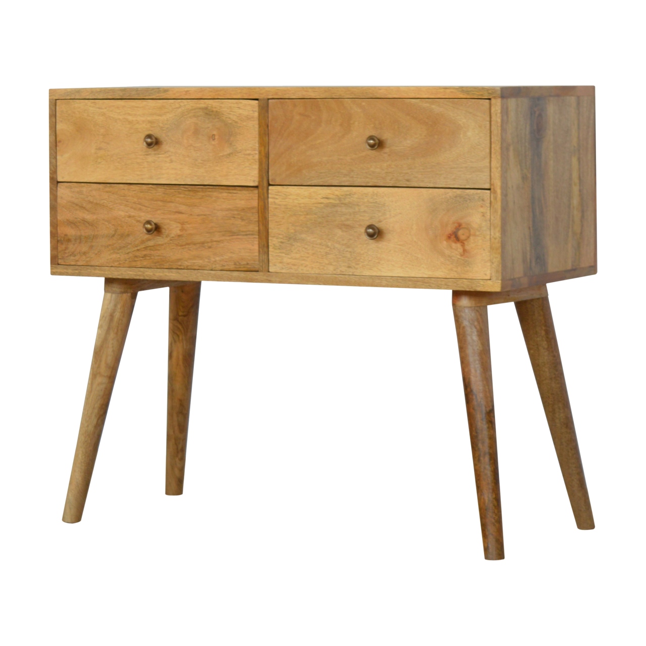 Solid Mango Wood Oak Finished Nordic 4 Drawer Console - Image 2