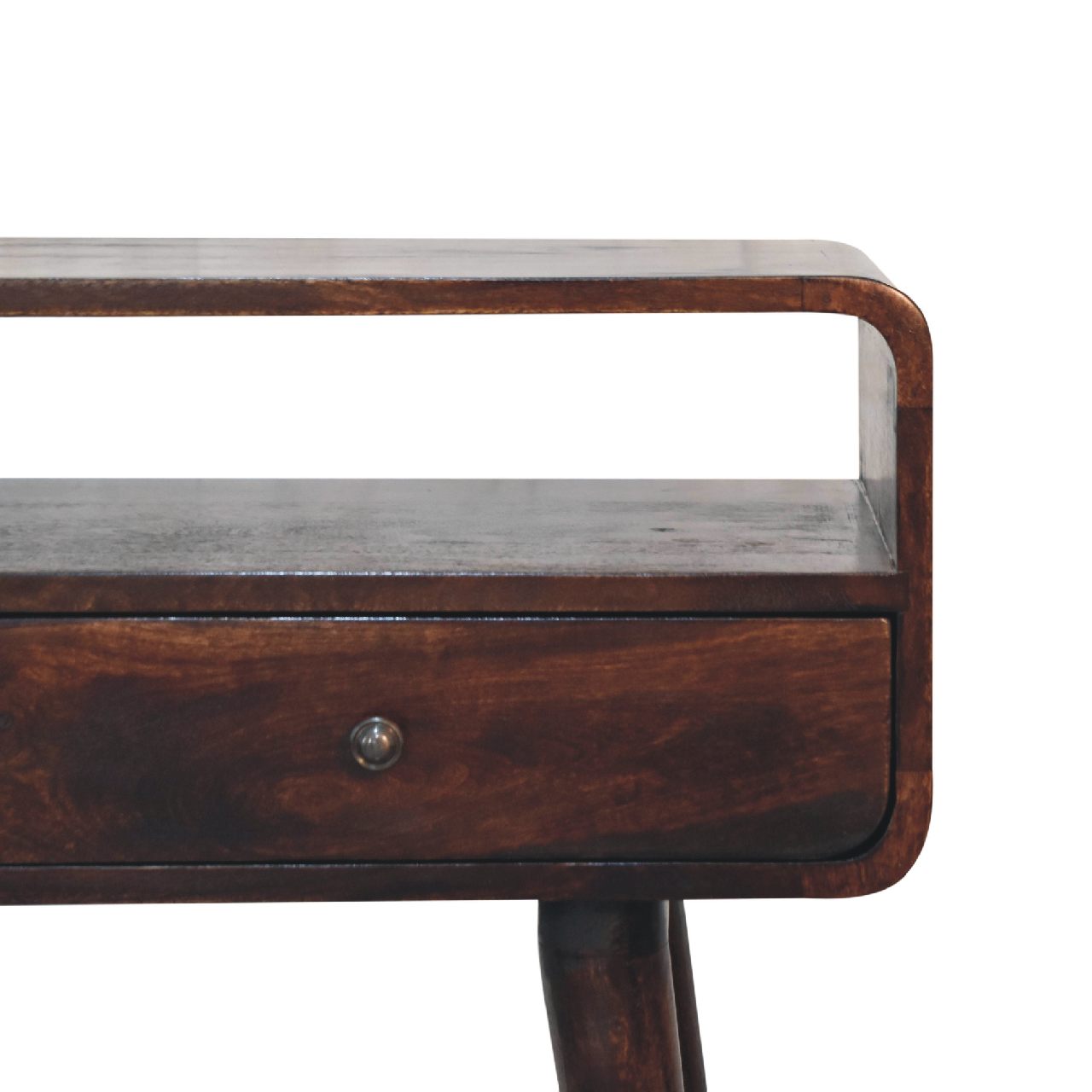 Solid Mango Wood California Walnut Finished 2 Drawer Curved Console Table - Image 2