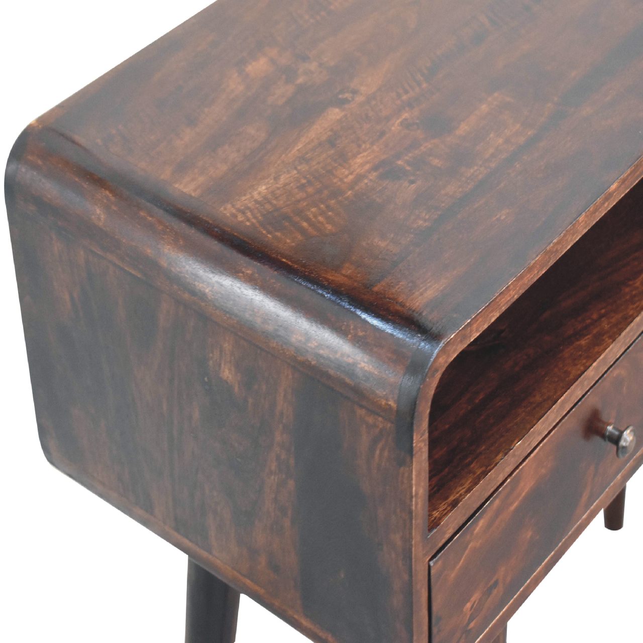 Solid Mango Wood California Walnut Finished 2 Drawer Curved Console Table - Image 3