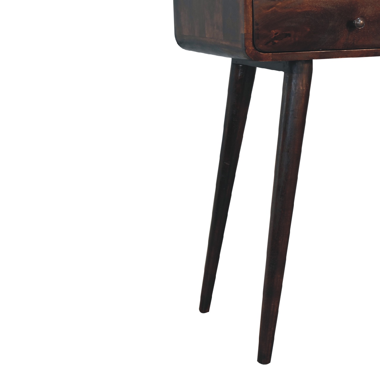 Solid Mango Wood California Walnut Finished 2 Drawer Curved Console Table - Image 5