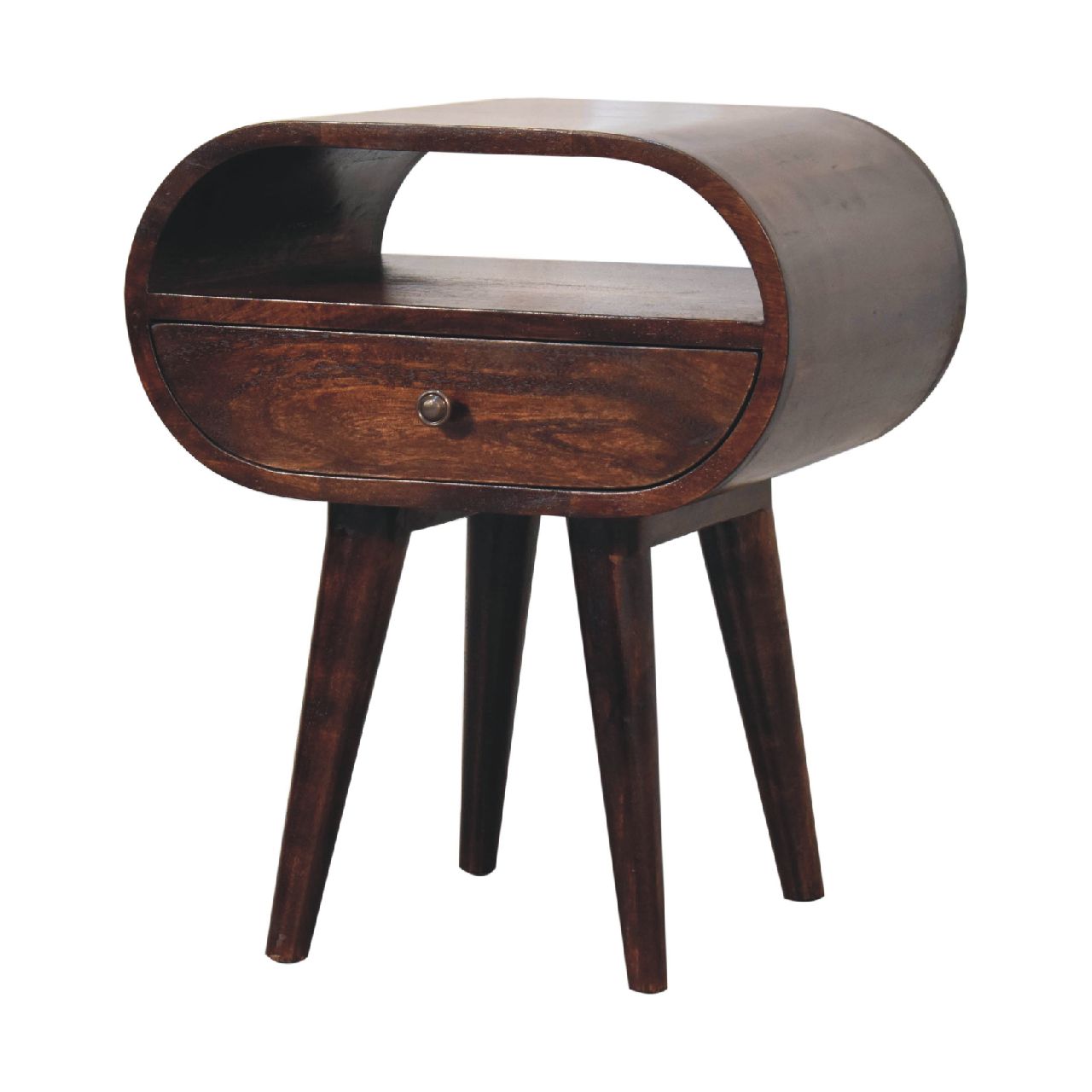 Solid Mango Wood California Walnut 1 Drawer 1 Slot Rounded Bedside - Image 2