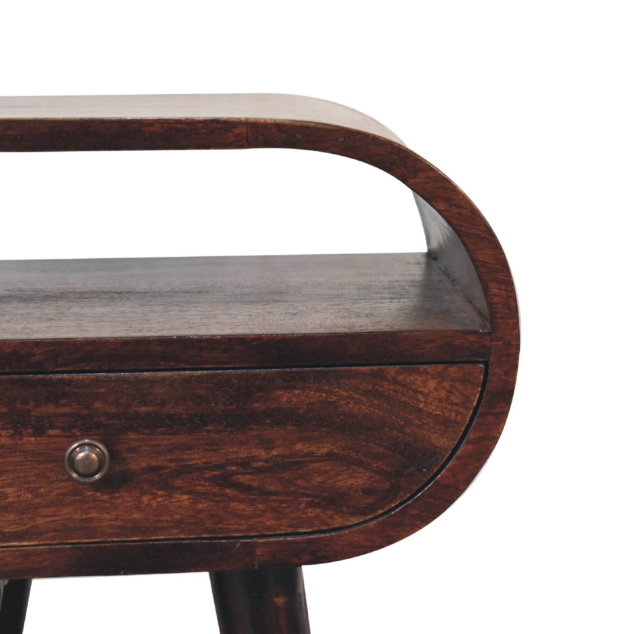 Solid Mango Wood California Walnut 1 Drawer 1 Slot Rounded Bedside - Image 4