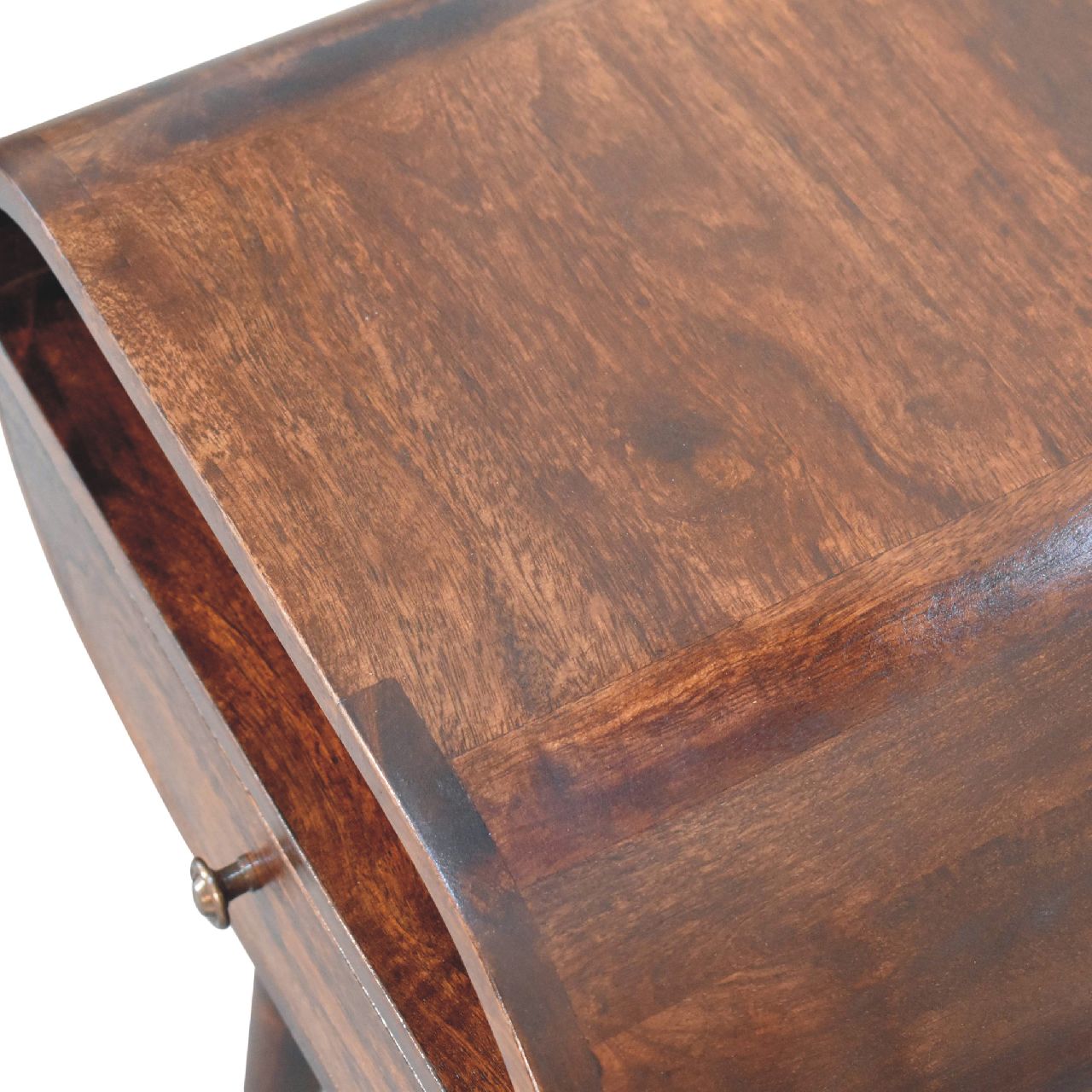 Solid Mango Wood California Walnut 1 Drawer 1 Slot Rounded Bedside - Image 5