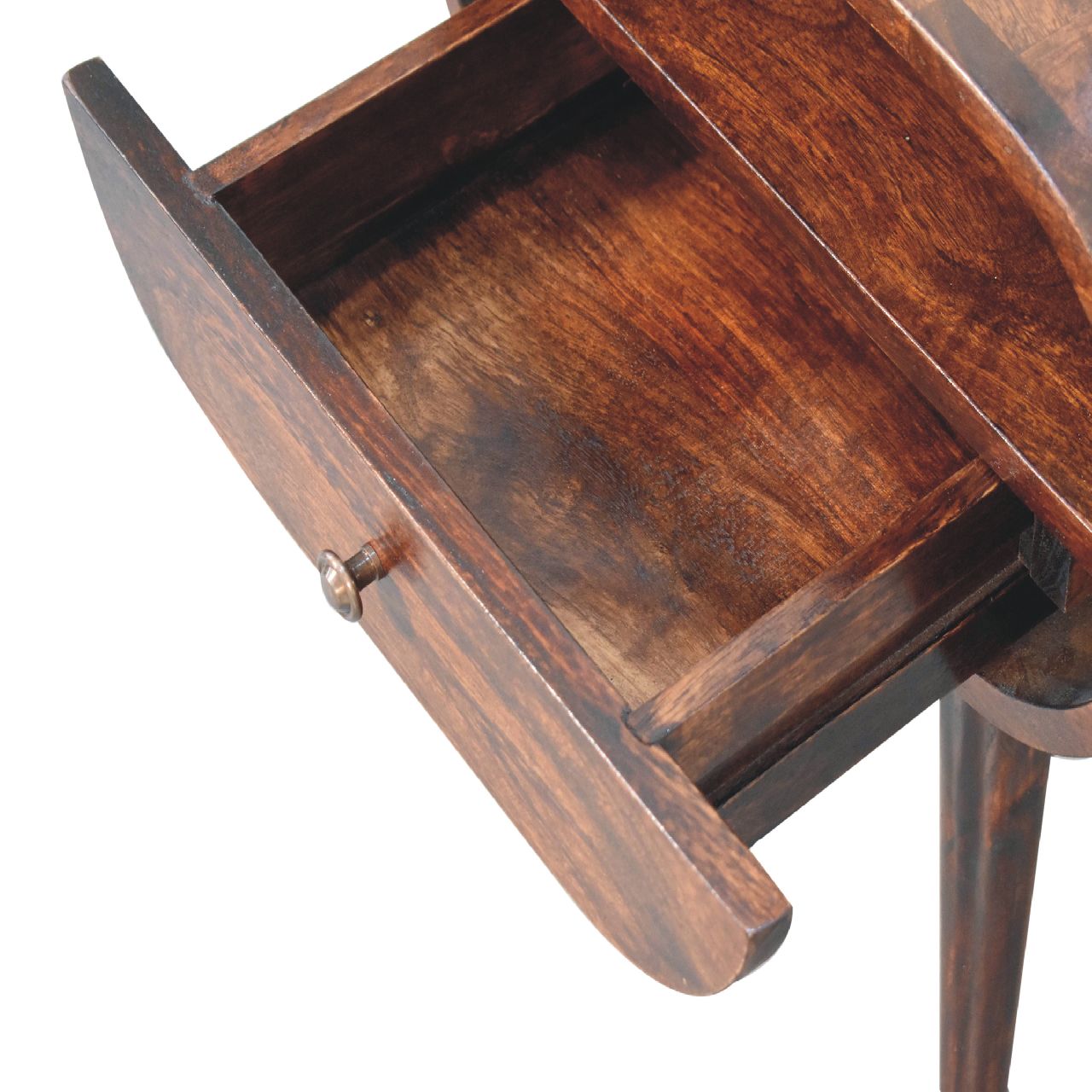 Solid Mango Wood California Walnut 1 Drawer 1 Slot Rounded Bedside - Image 6