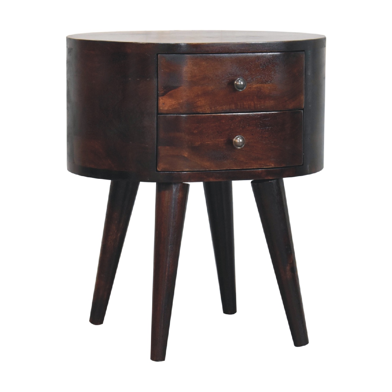 Solid Mango Wood California Walnut Finished 2 Drawer Rounded Bedside Table - Image 4