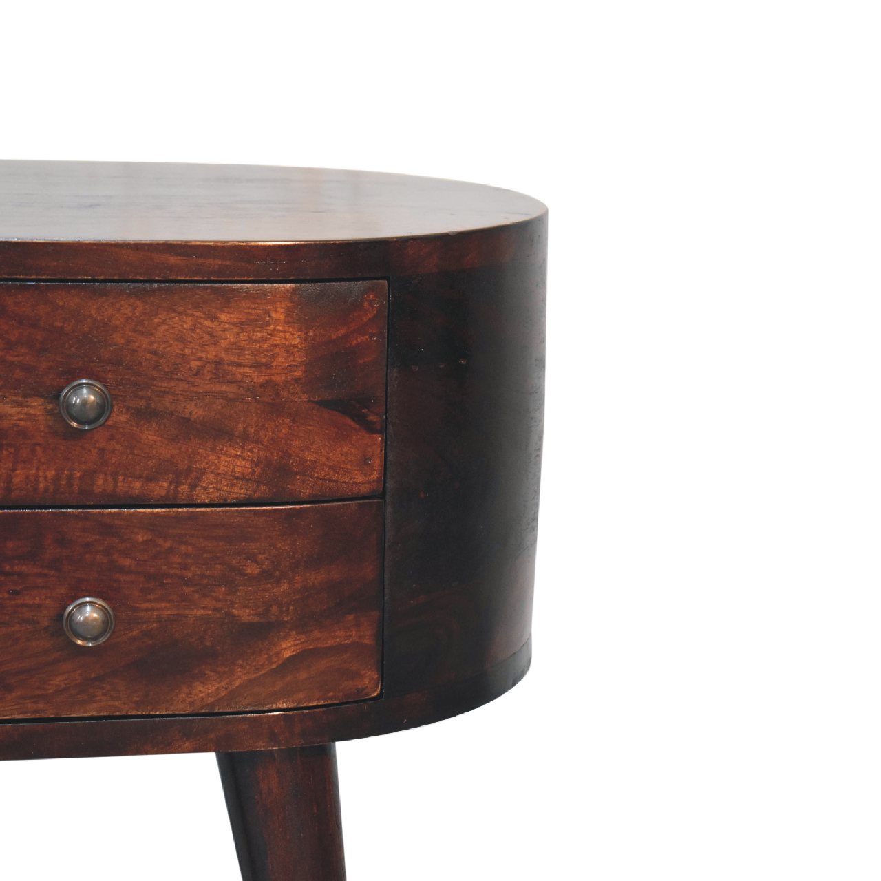 Solid Mango Wood California Walnut Finished 2 Drawer Rounded Bedside Table - Image 5
