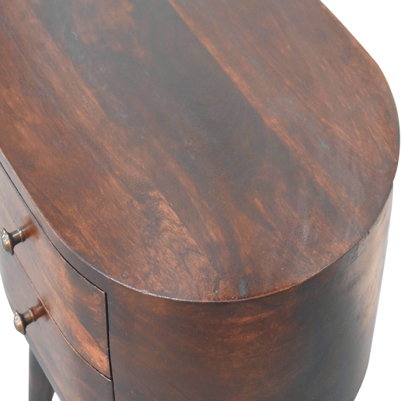 Solid Mango Wood California Walnut Finished 2 Drawer Rounded Bedside Table - Image 6