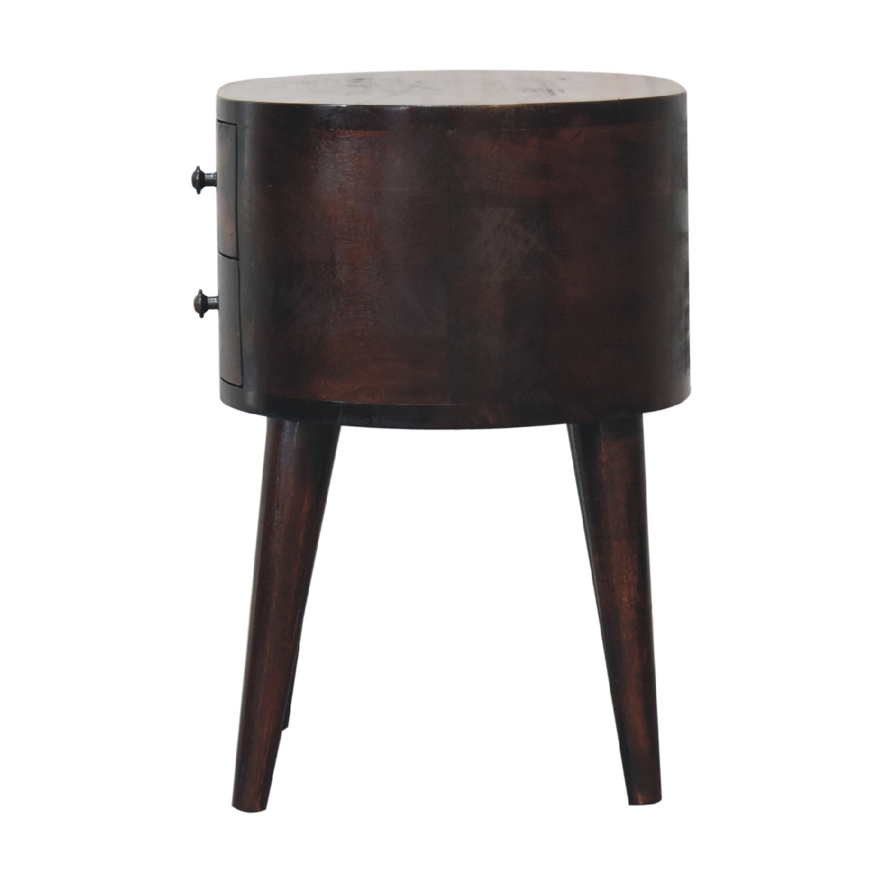 Solid Mango Wood California Walnut Finished 2 Drawer Rounded Bedside Table - Image 8