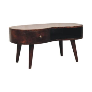 Solid Mango Wood California Walnut 1 Drawer 1 Slot Wave Coffee Table