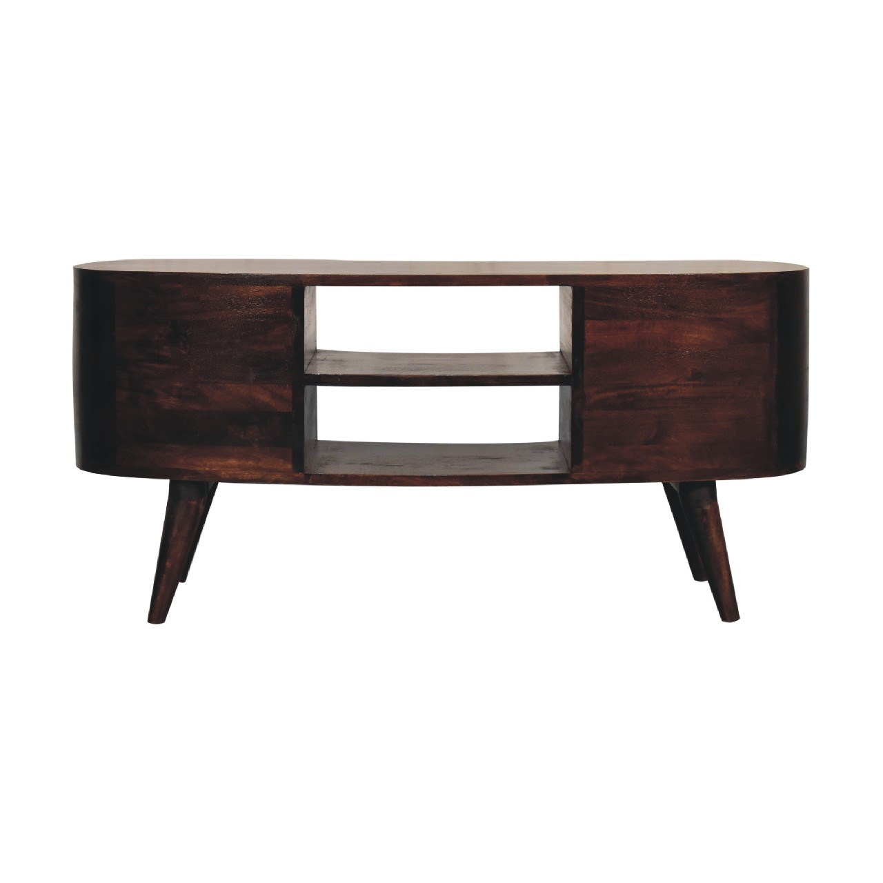 Solid Mango Wood California Walnut Finished 4 Drawer 2 Slot Wave Entertainment Unit