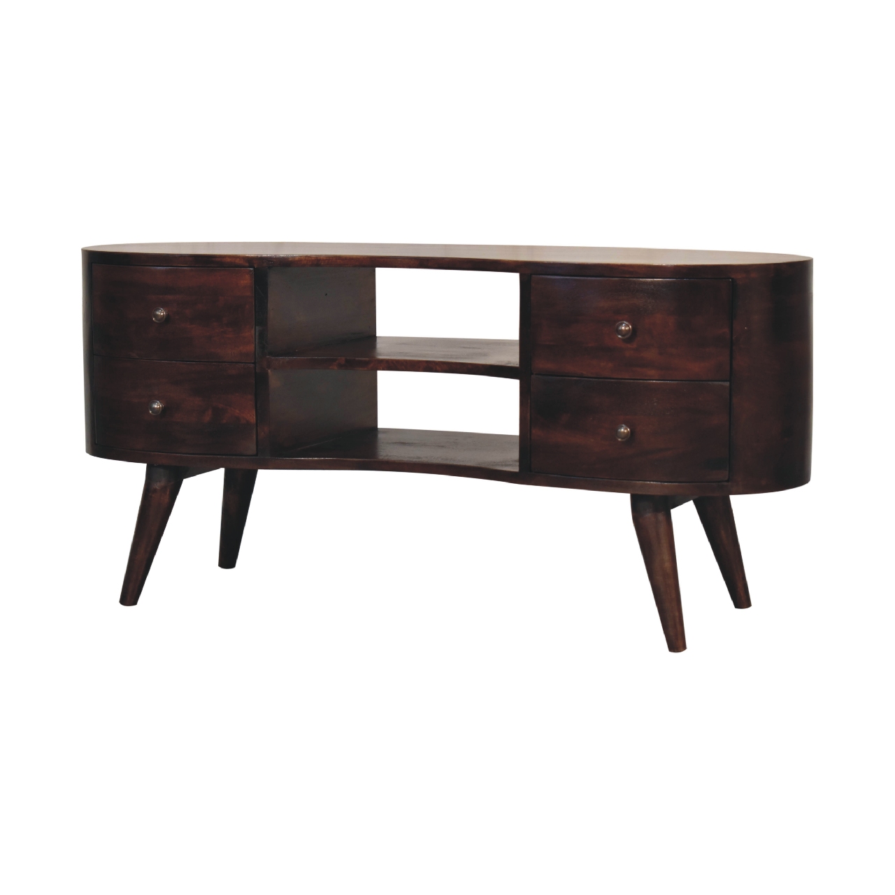 Solid Mango Wood California Walnut Finished 4 Drawer 2 Slot Wave Entertainment Unit - Image 3