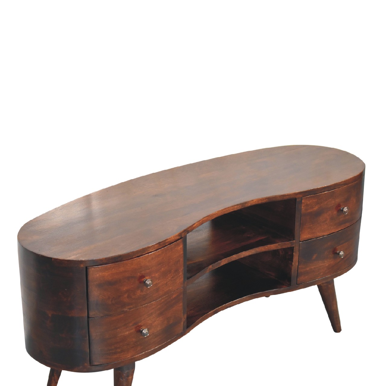Solid Mango Wood California Walnut Finished 4 Drawer 2 Slot Wave Entertainment Unit - Image 9