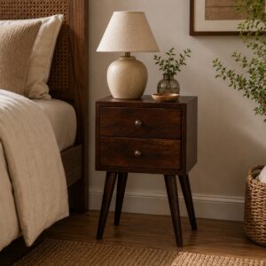 Solid Mango Wood California Walnut 2 Drawer Bedside