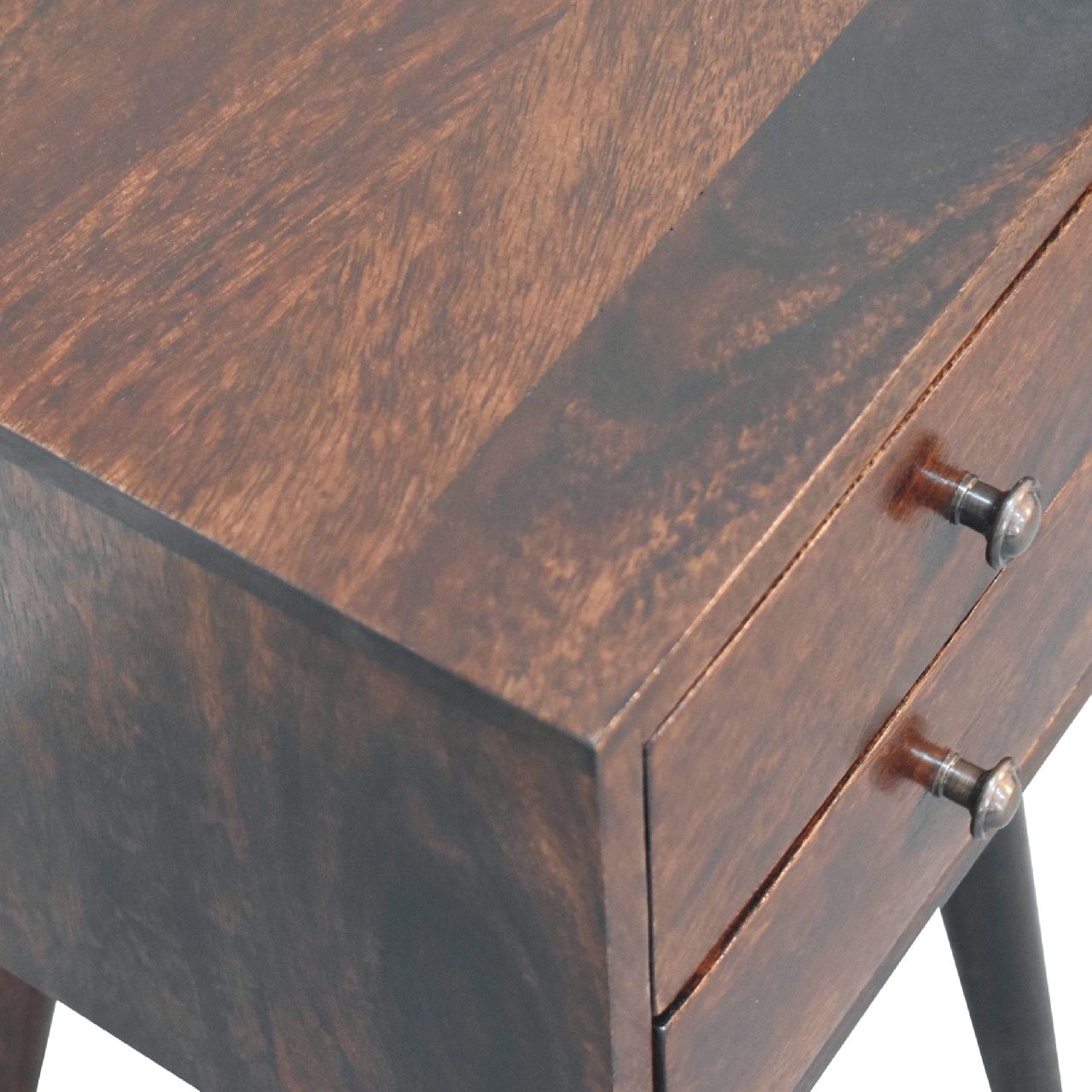 Solid Mango Wood California Walnut 2 Drawer Bedside - Image 5