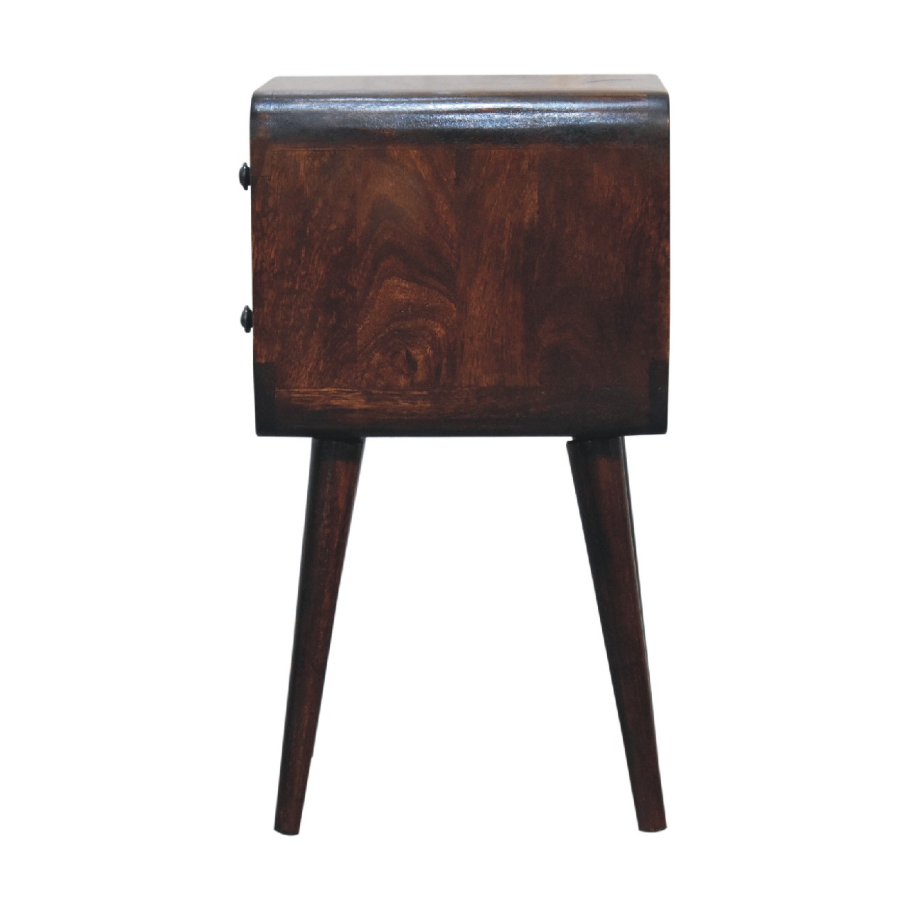 Solid Mango Wood California Walnut 2 Drawer Mini Curved Bedside - Image 8