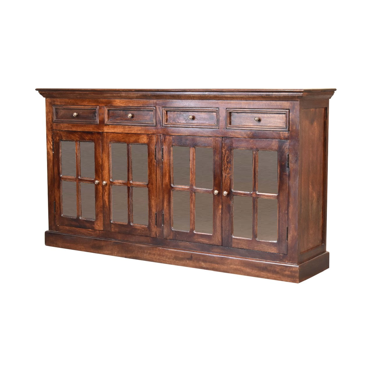 Solid Mango Wood California Walnut 4 Glass Doors 4 Drawers Sideboard - Image 3