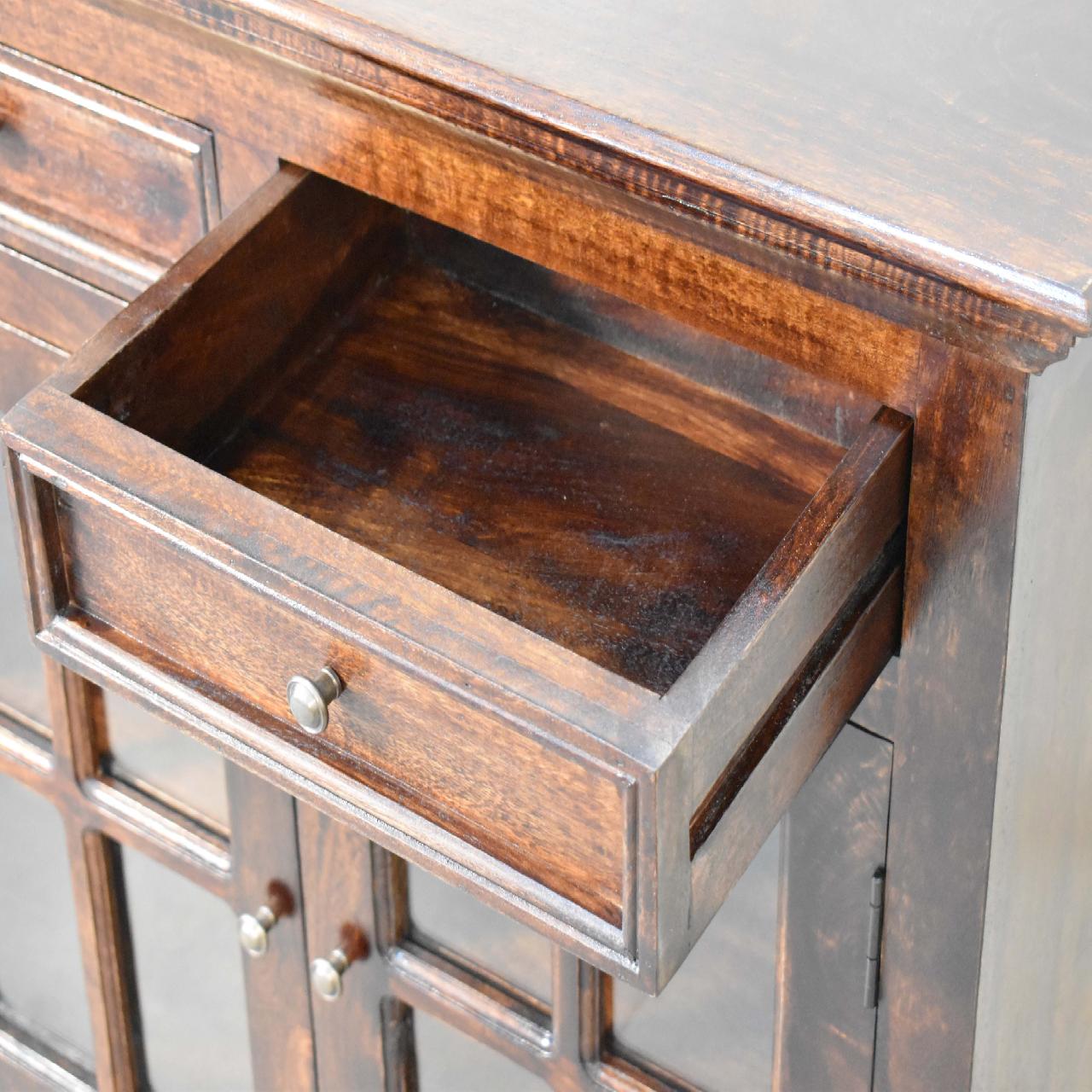 Solid Mango Wood California Walnut 4 Glass Doors 4 Drawers Sideboard - Image 5