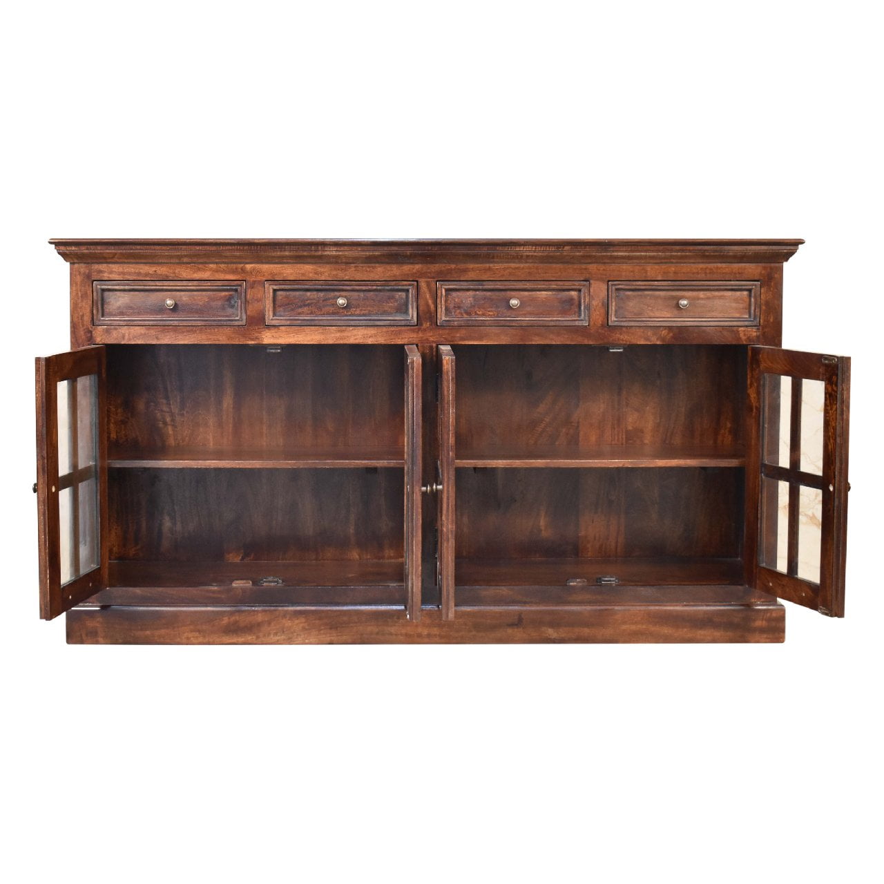 Solid Mango Wood California Walnut 4 Glass Doors 4 Drawers Sideboard - Image 7