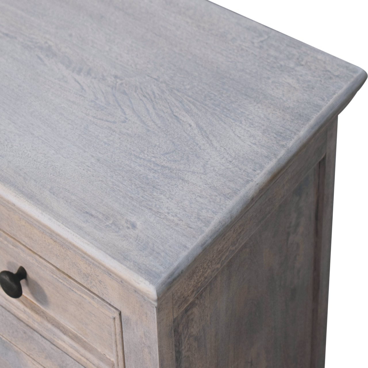 Solid Mango Wood Stone Wash Finished 2 Glass Doors 2 Drawers Cabinet - Image 5