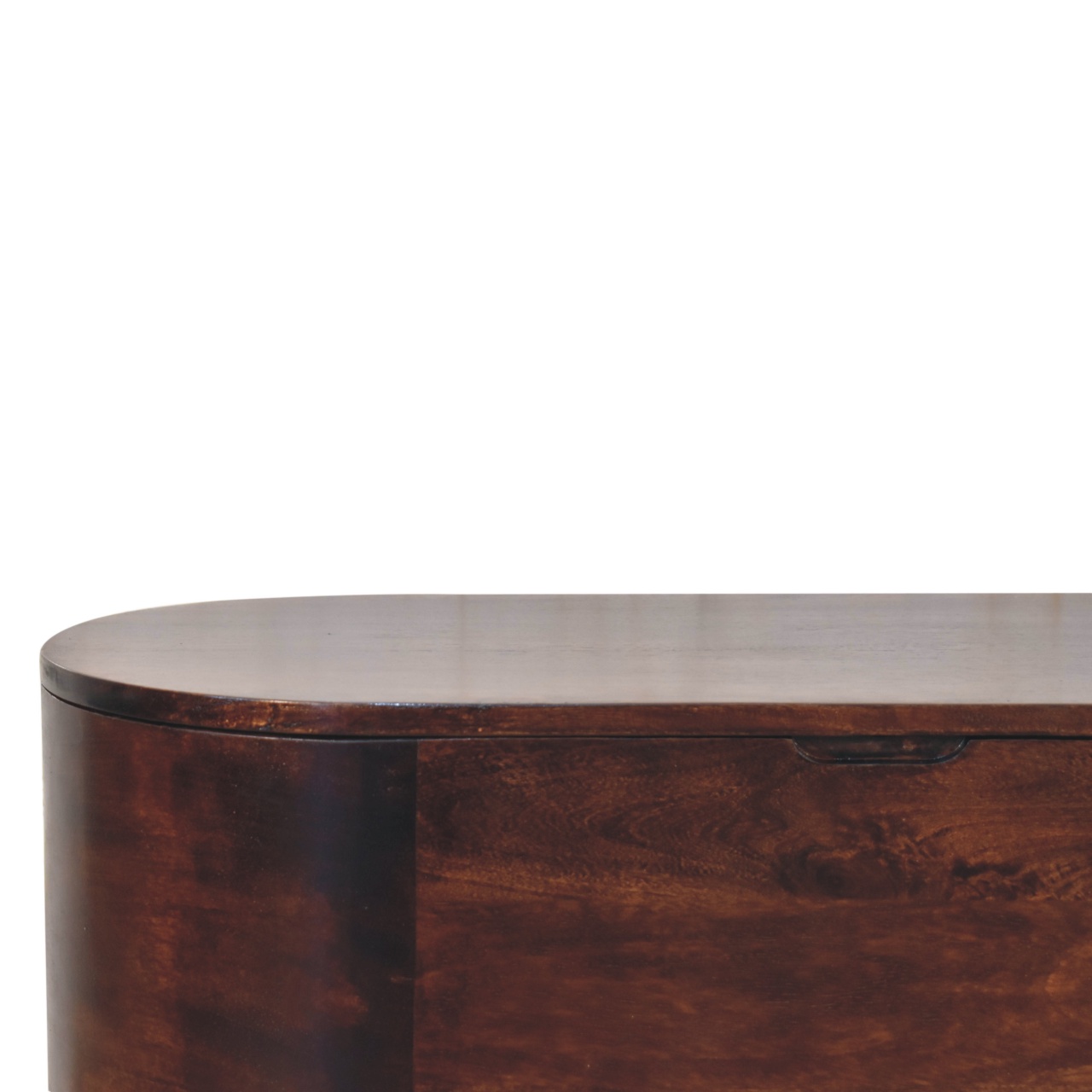 Solid Mango Wood California Walnut Finished Rounded Ottoman/Blanket Box - Image 4