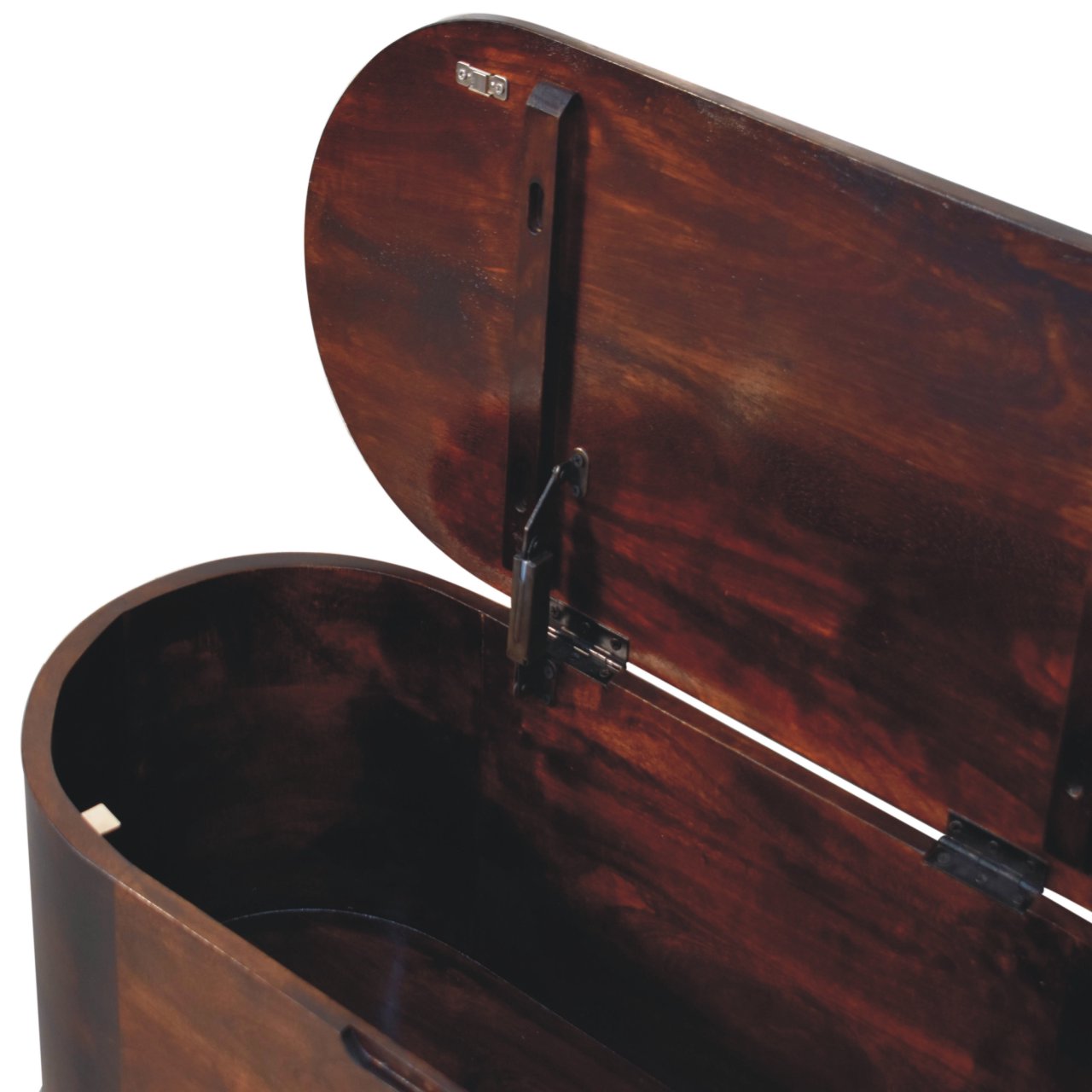 Solid Mango Wood California Walnut Finished Rounded Ottoman/Blanket Box - Image 6