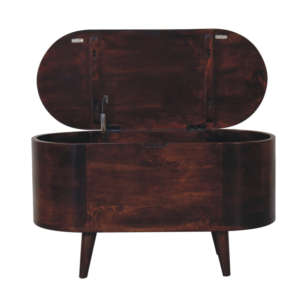 Solid Mango Wood California Walnut Finished Rounded Ottoman/Blanket Box - Image 7