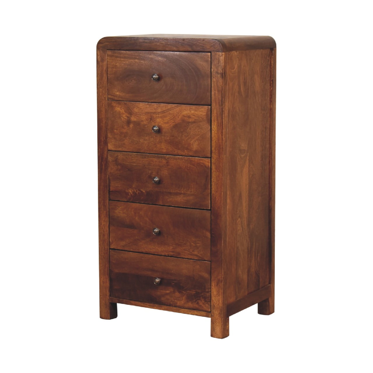 Solid Mango Wood Chestnut Finished 5 Drawer Aspen Tallboy - Image 2