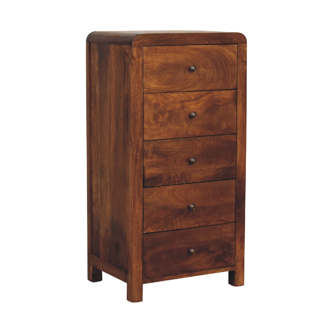 Solid Mango Wood Chestnut Finished 5 Drawer Aspen Tallboy - Image 3