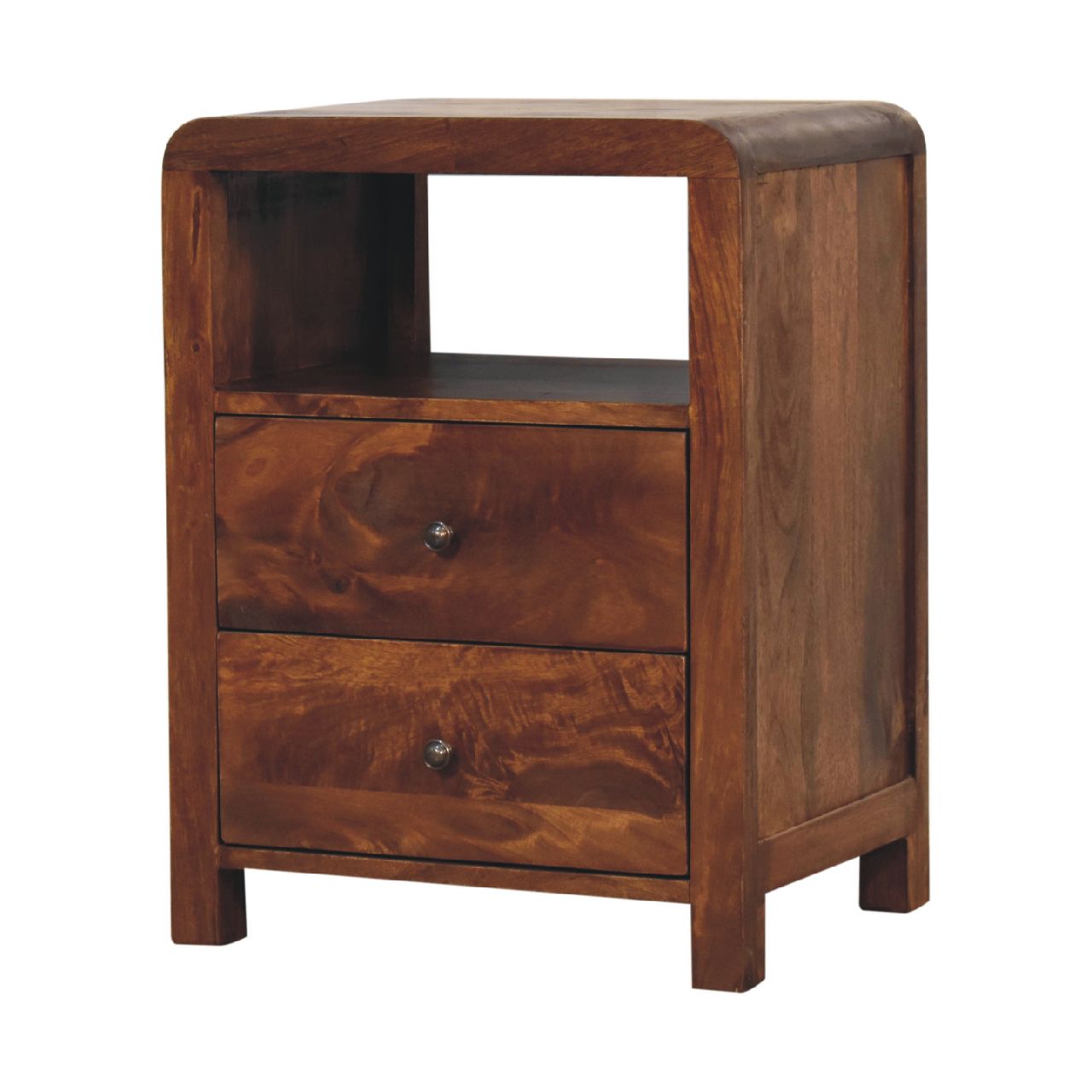 Solid Mango Wood Chestnut Finished 2 Drawer Aspen Bedside - Image 2