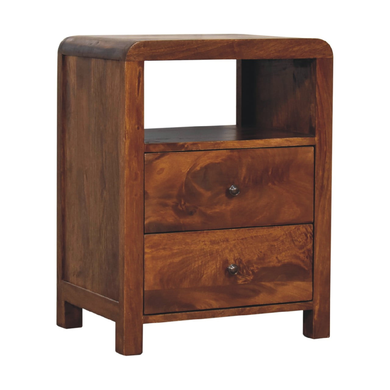 Solid Mango Wood Chestnut Finished 2 Drawer Aspen Bedside - Image 3