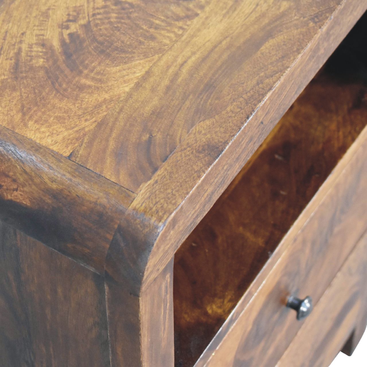 Solid Mango Wood Chestnut Finished 2 Drawer Aspen Bedside - Image 5