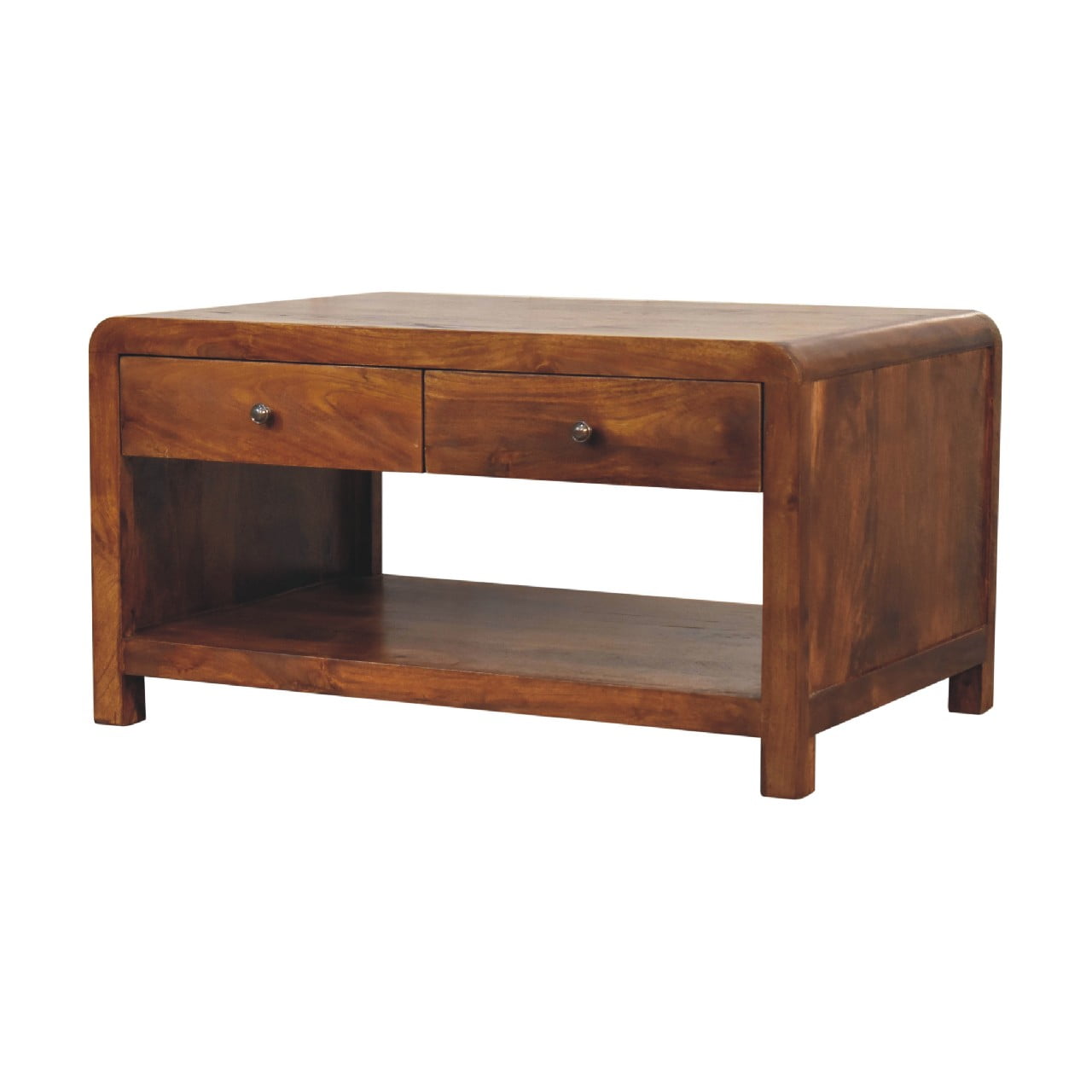 Solid Mango Wood Chestnut Finished 2 Drawer Aspen Coffee Table - Image 2