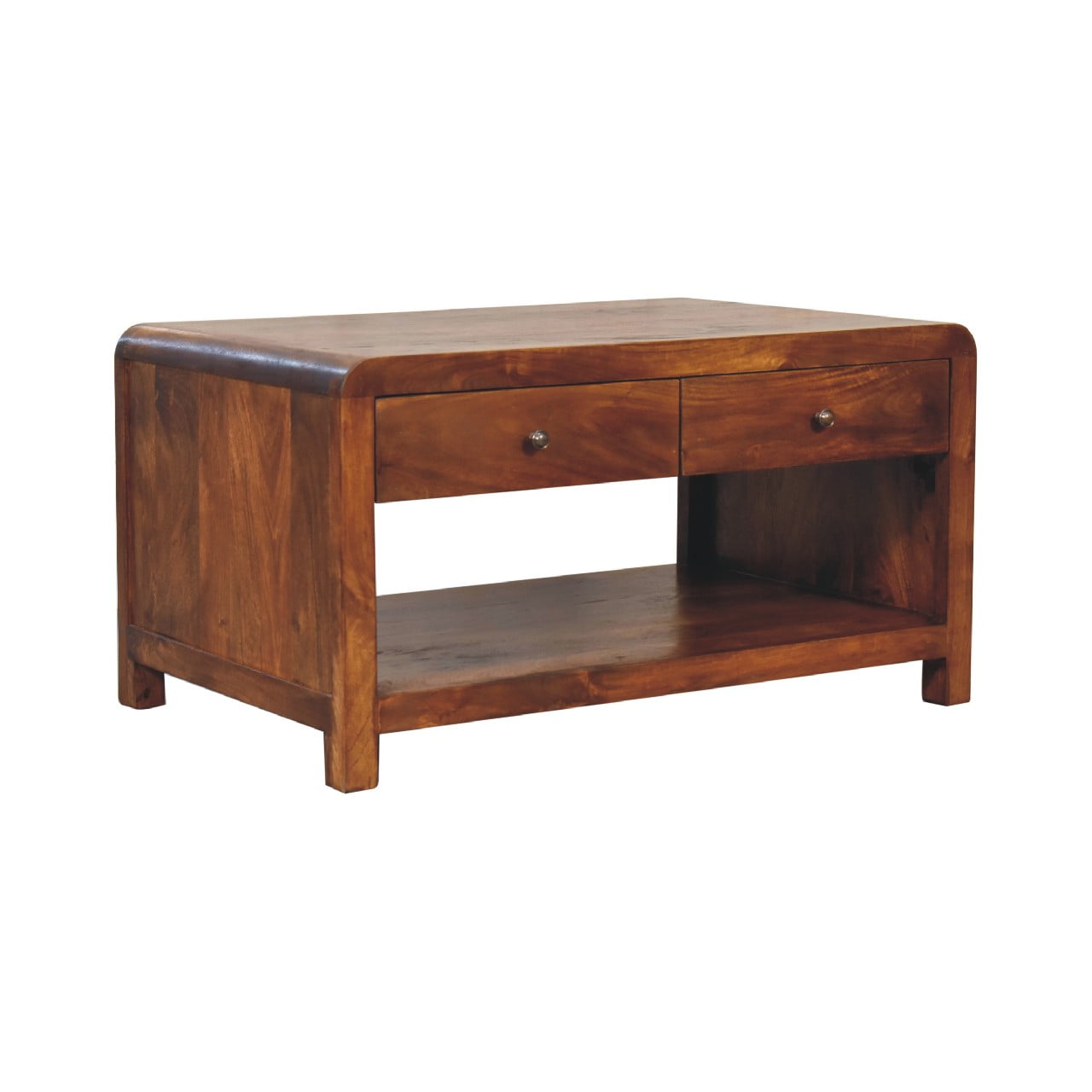 Solid Mango Wood Chestnut Finished 2 Drawer Aspen Coffee Table - Image 3