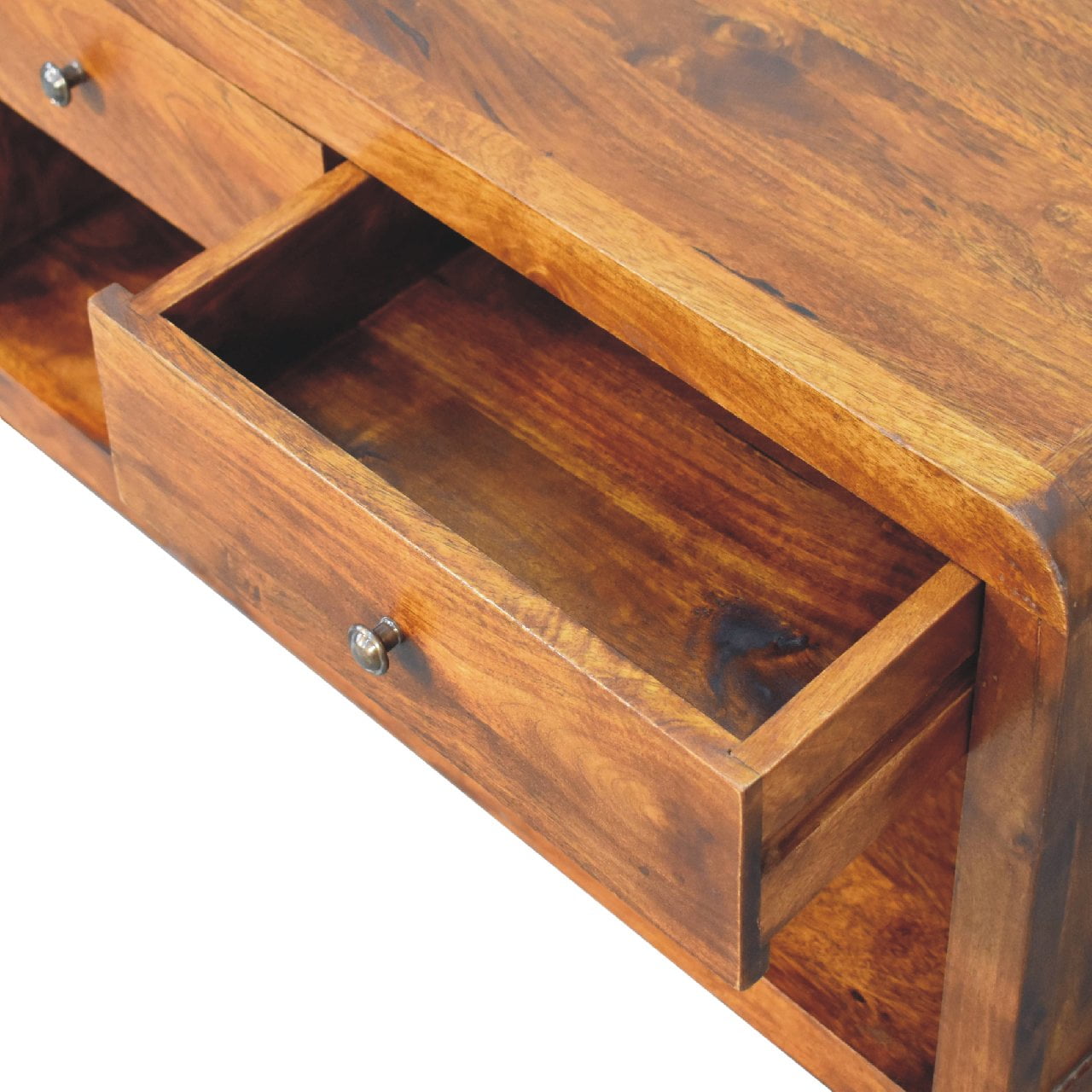 Solid Mango Wood Chestnut Finished 2 Drawer Aspen Coffee Table - Image 6