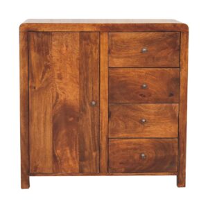Solid Mango Wood Chestnut Finished 3 Drawer 1 Door Aspen Cabinet