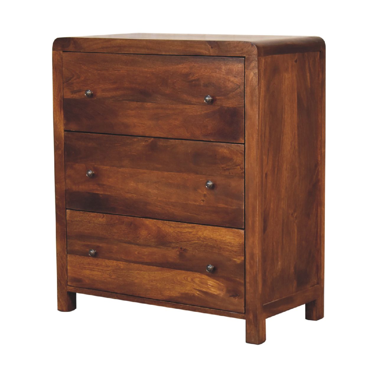 Solid Mango Wood Chestnut Finished 3 Drawer Aspen Chest - Image 3