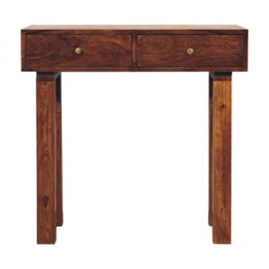 Solid Mango Wood Chestnut Finished 2 Drawer Tula Console Table