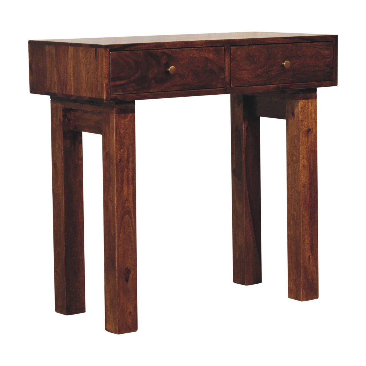 Solid Mango Wood Chestnut Finished 2 Drawer Tula Console Table - Image 2