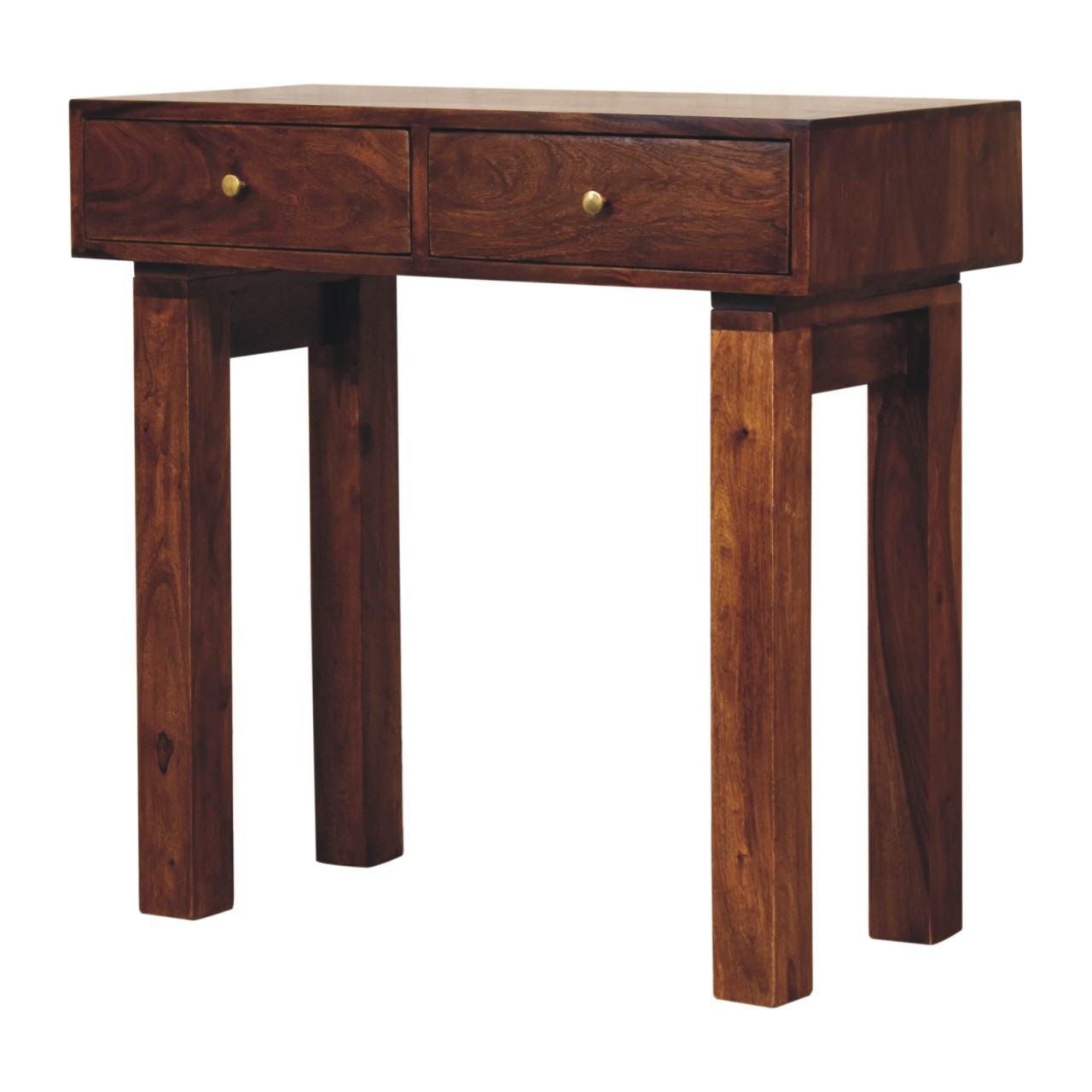 Solid Mango Wood Chestnut Finished 2 Drawer Tula Console Table - Image 3