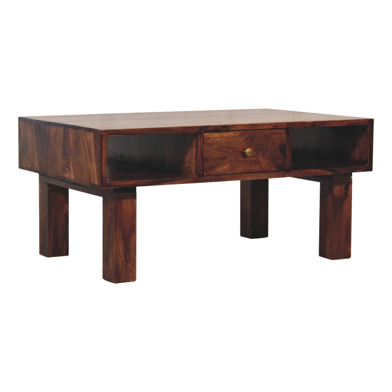 Solid Sheesham Wood Chestnut Finished 2 Drawer Tula Coffee Table - Image 3