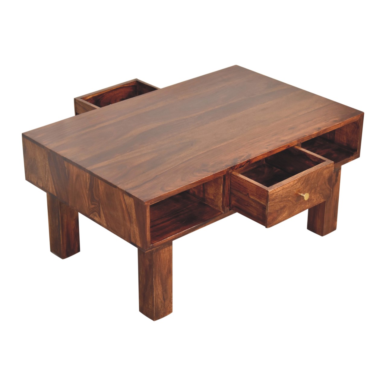 Solid Sheesham Wood Chestnut Finished 2 Drawer Tula Coffee Table - Image 6