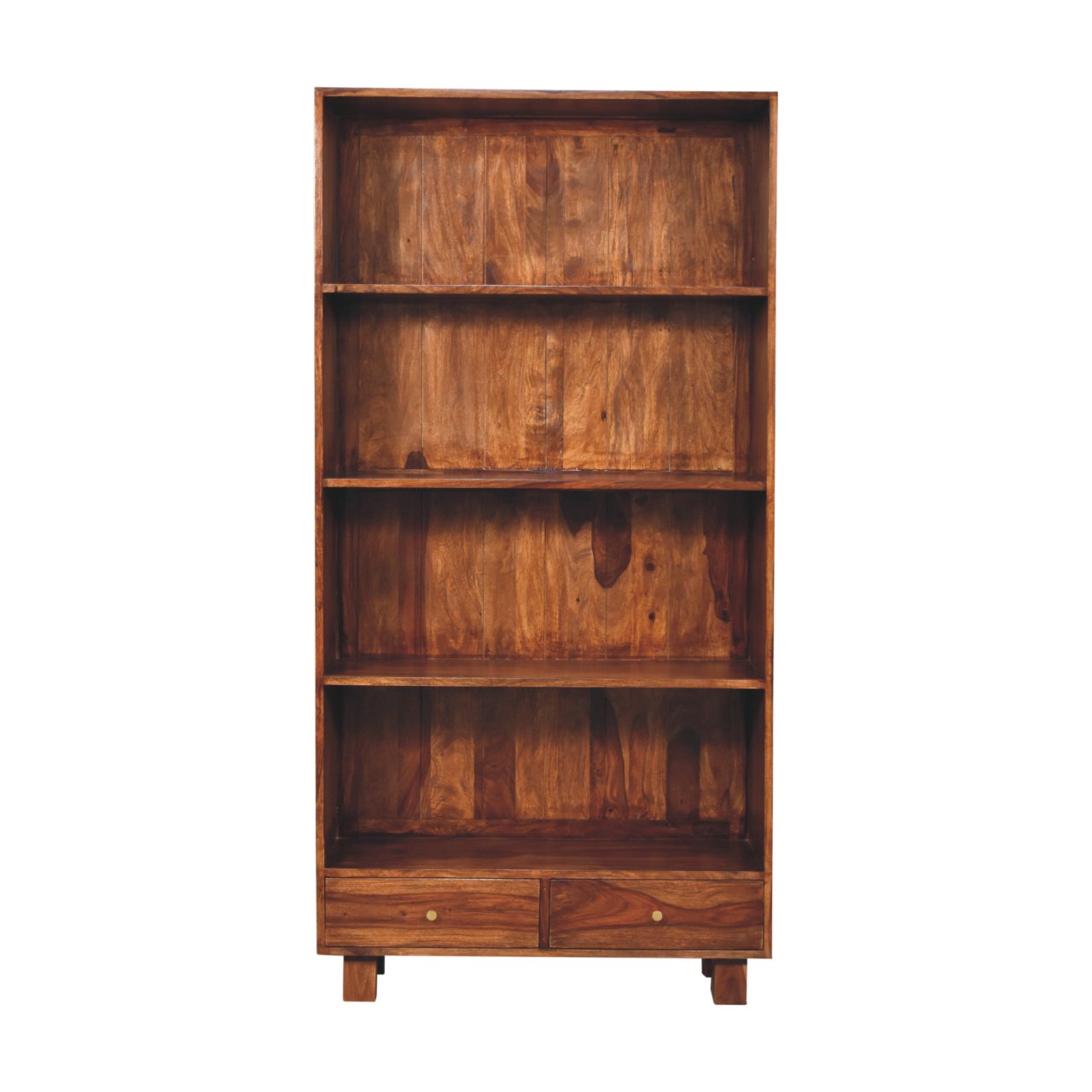Solid Sheesham Wood Chestnut Finished 3 Shelves 2 Drawers Tula Bookcase